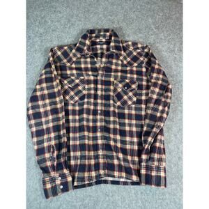 VINTAGE Buckingham Shirt Mens Large Tall Blue Plaid Pearl Snap Western Retro